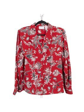 Floral Button Up Shirt 16P Petite 16 Womens Red Floral Long Sleeve VNeck